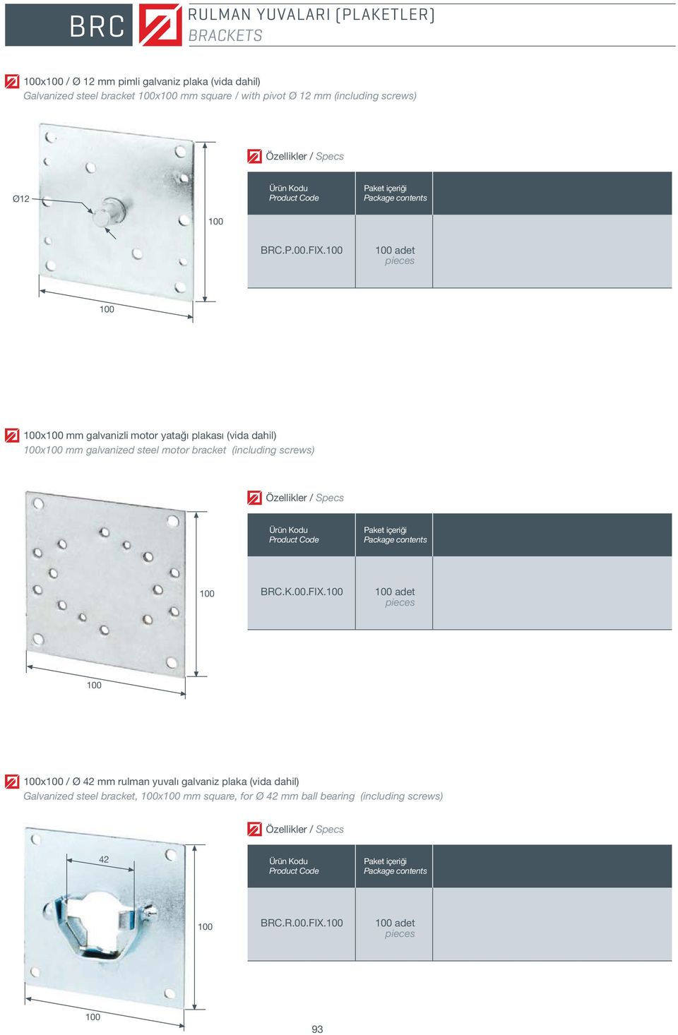 100 100 adet 100 100x100 mm galvanizli motor yata plakas (vida dahil) 100x100 mm galvanized steel motor bracket (including screws) 100