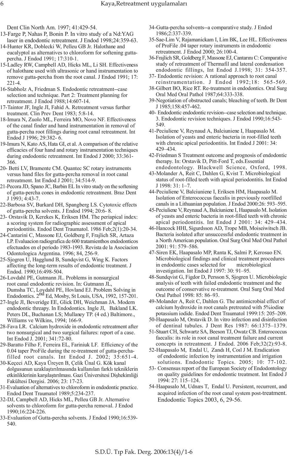 Effectiveness of halothane used with ultrasonic or hand instrumentation to remove gutta-percha from the root canal. J Endod 1991; 17: 221-4. 16-Stabholz A, Friedman S.