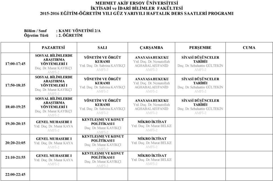 19:30-20:15 20:20-21:05 21:10-21:55 Murat KAYA