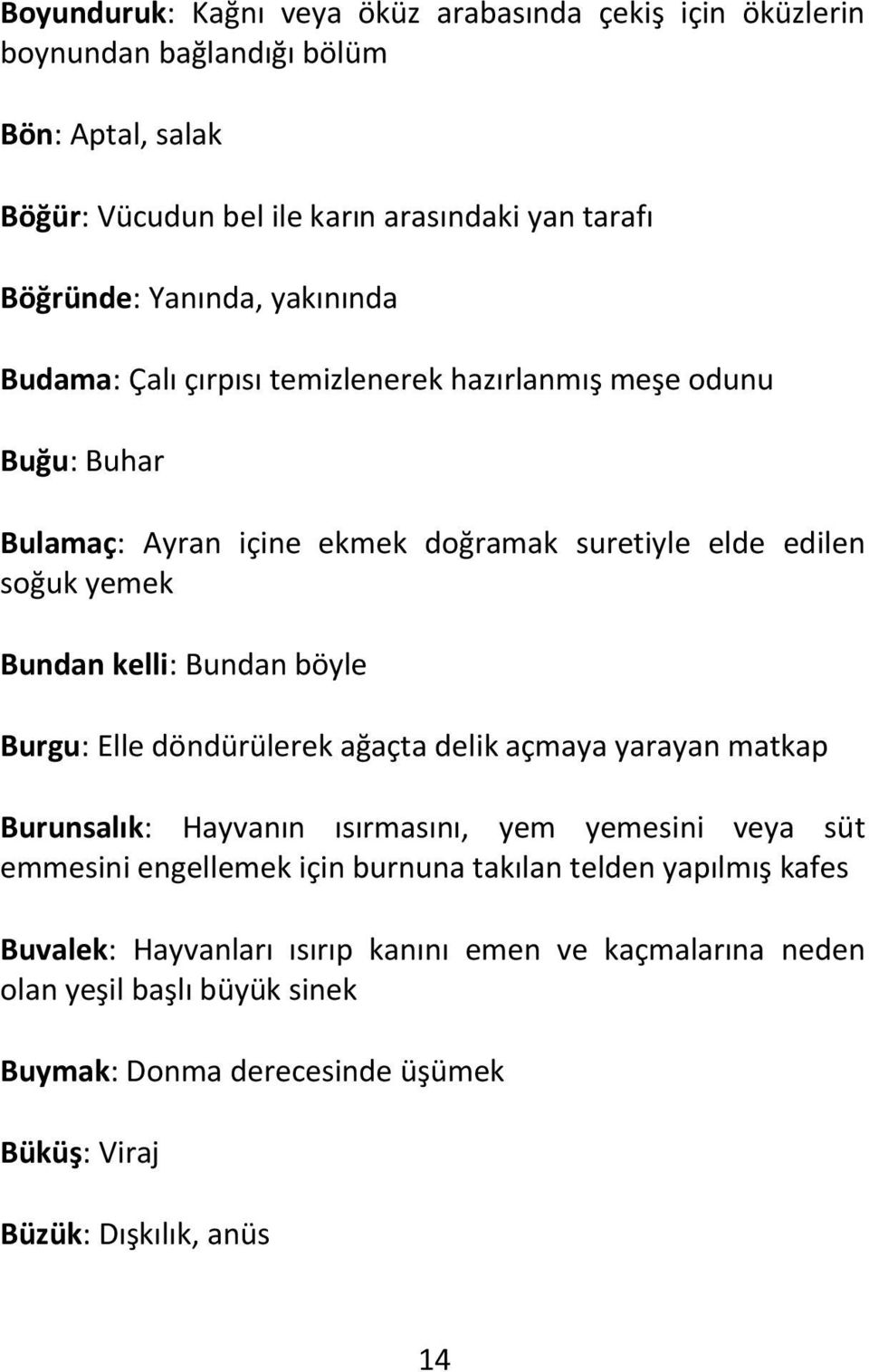 Bundan böyle Burgu: Elle döndürülerek ağaçta delik açmaya yarayan matkap Burunsalık: Hayvanın ısırmasını, yem yemesini veya süt emmesini engellemek için burnuna takılan