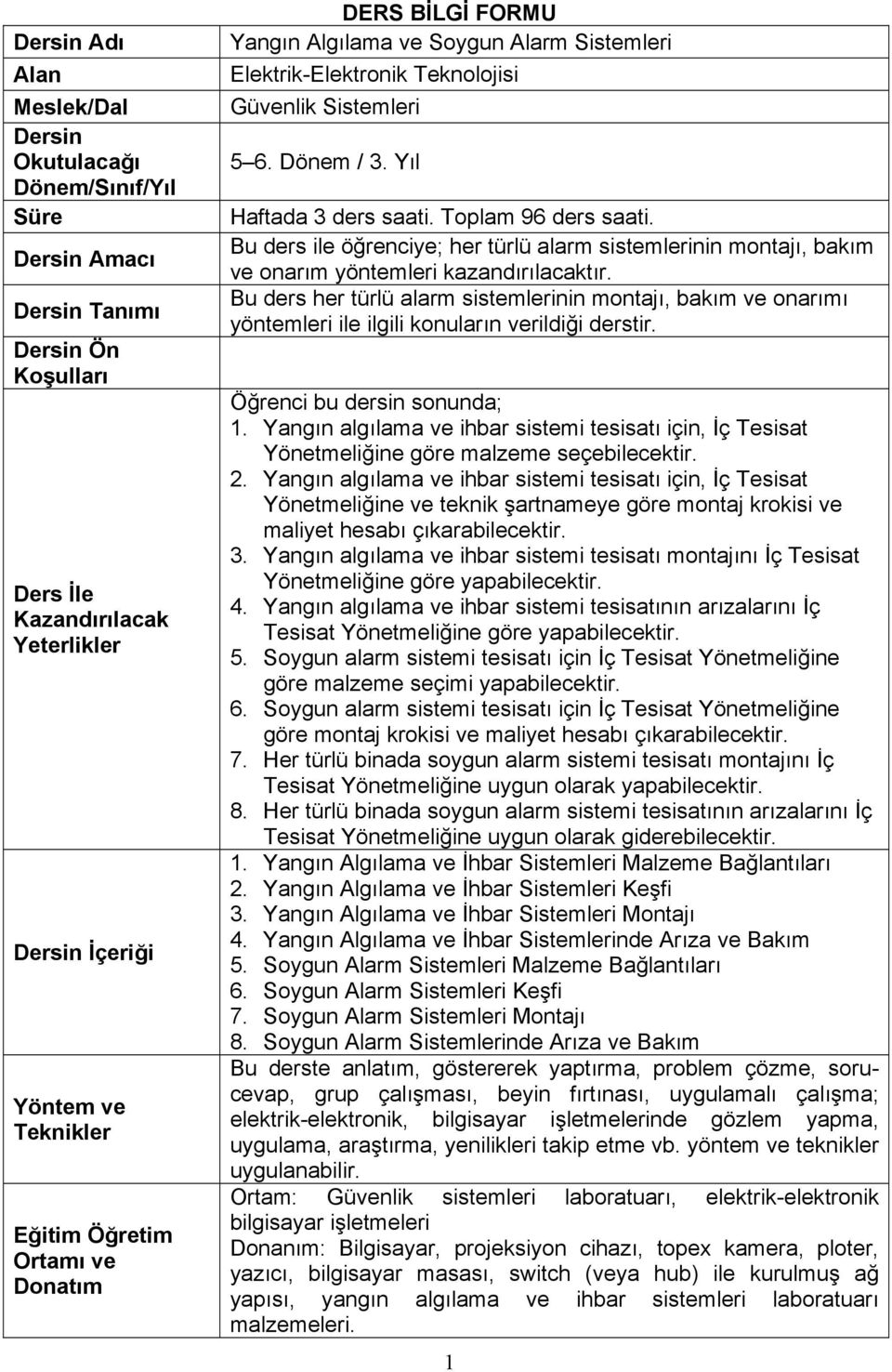 Bu ders ile öğrenciye; her türlü alarm sistemlerinin montajı, bakım ve onarım yöntemleri kazandırılacaktır.