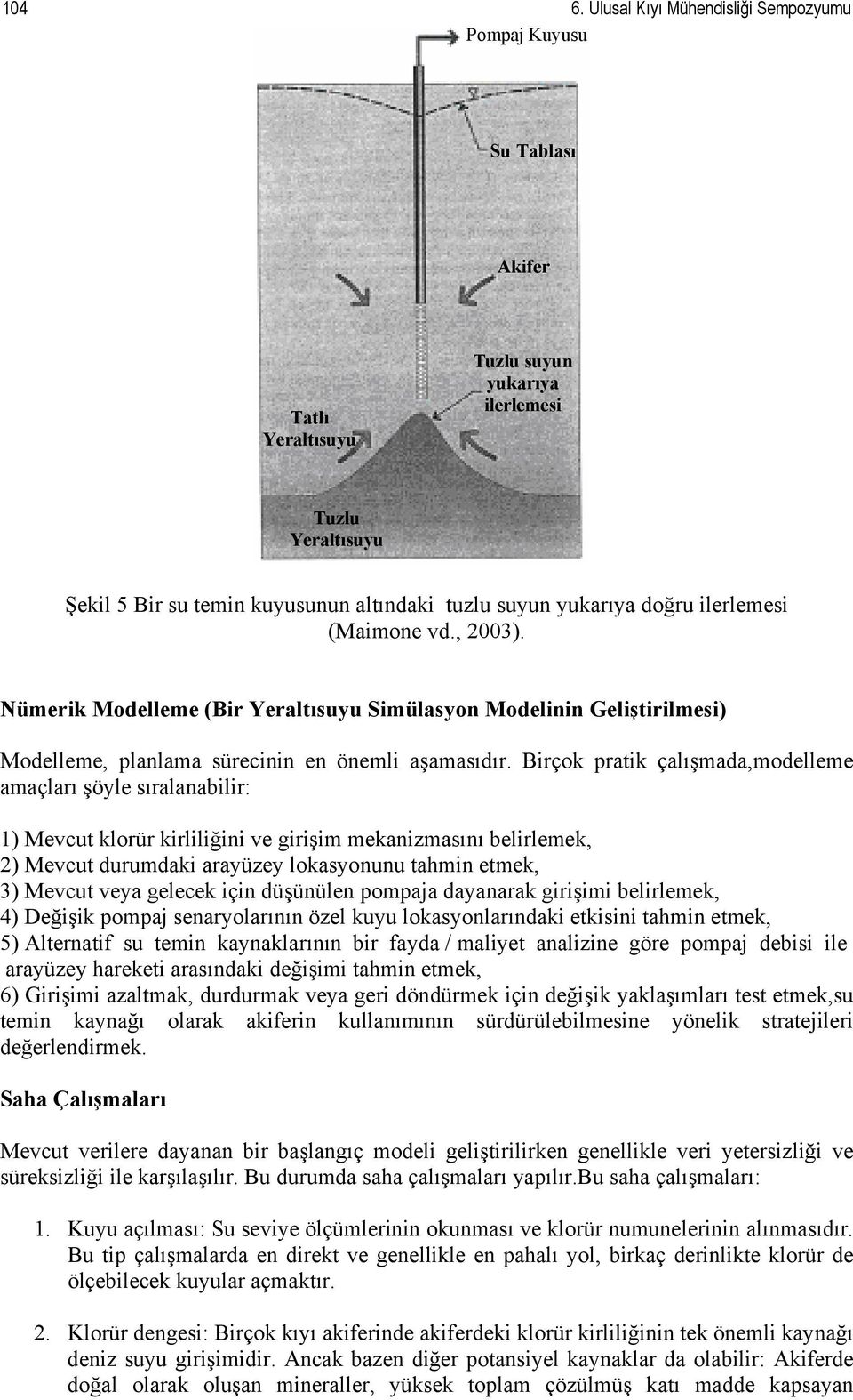 ilerlemesi (Maimone vd., 2003). Nümerik Modelleme (Bir Yeraltısuyu Simülasyon Modelinin Geliştirilmesi) Modelleme, planlama sürecinin en önemli aşamasıdır.