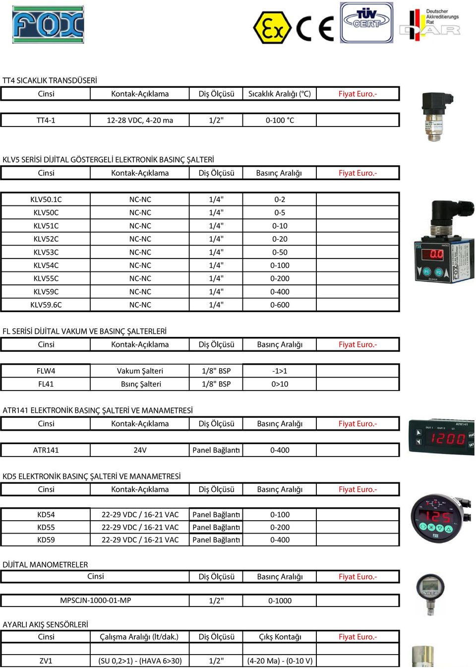 6C 0-600 FL SERİSİ DİJİTAL VAKUM VE BASINÇ ŞALTERLERİ FLW4 Vakum Şalteri -1>1 FL41 Bsınç Şalteri 0> ATR141 ELEKTRONİK BASINÇ ŞALTERİ VE MAMETRESİ ATR141 24V Panel Bağlantı