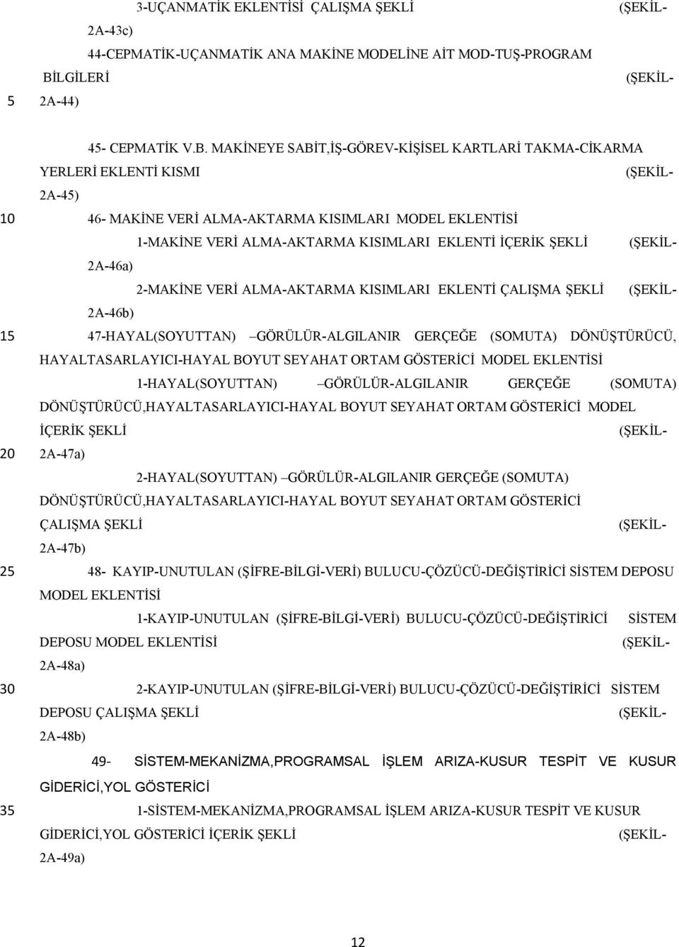 MAKİNEYE SABİT,İŞ-GÖREV-KİŞİSEL KARTLARİ TAKMA-CİKARMA YERLERİ EKLENTİ KISMI (ŞEKİL- 2A-45) 46- MAKİNE VERİ ALMA-AKTARMA KISIMLARI MODEL EKLENTİSİ 1-MAKİNE VERİ ALMA-AKTARMA KISIMLARI EKLENTİ İÇERİK