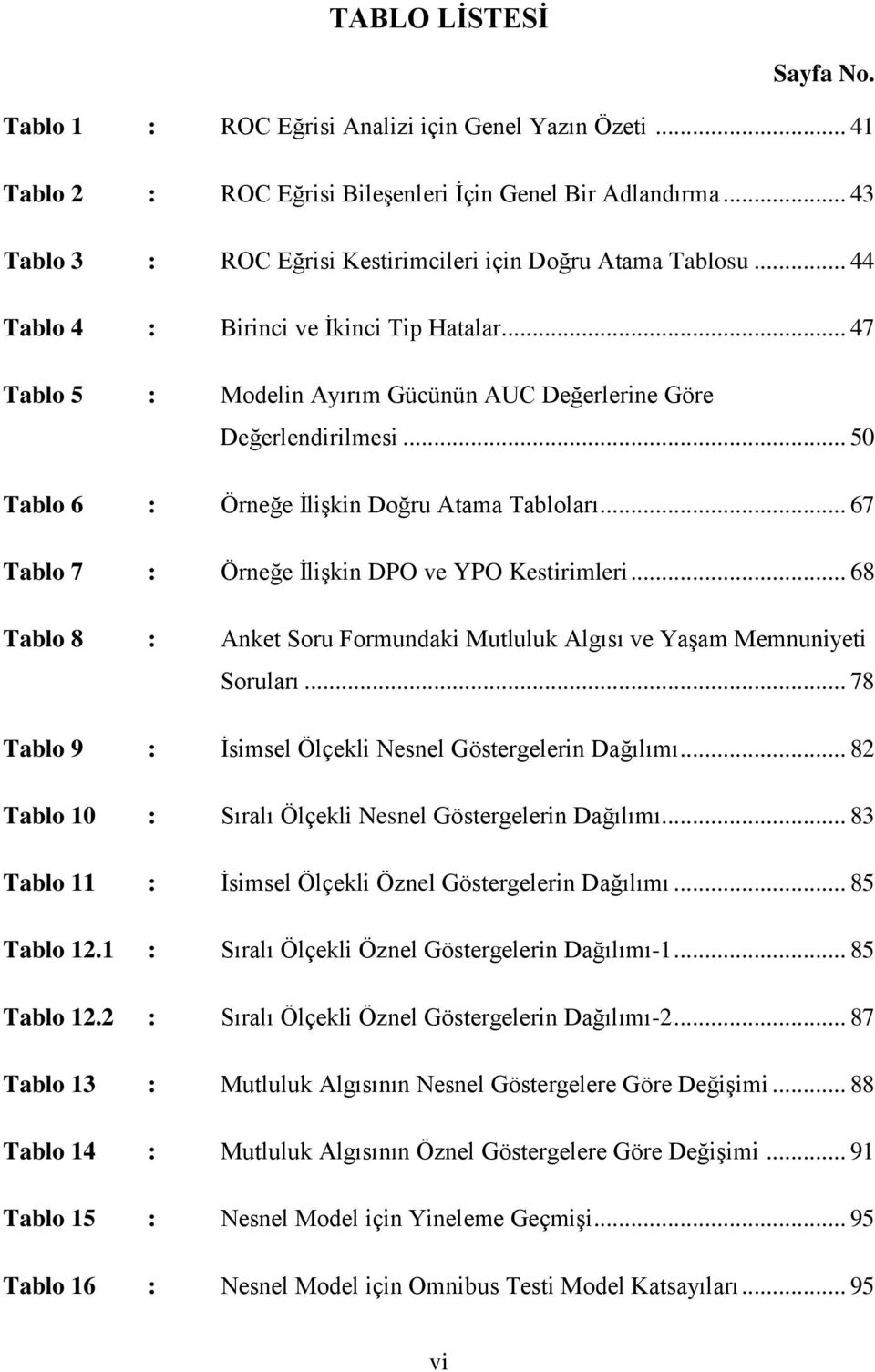 .. 50 Tablo 6 : Örneğe İlişkin Doğru Atama Tabloları... 67 Tablo 7 : Örneğe İlişkin DPO ve YPO Kestirimleri... 68 Tablo 8 : Anket Soru Formundaki Mutluluk Algısı ve Yaşam Memnuniyeti Soruları.