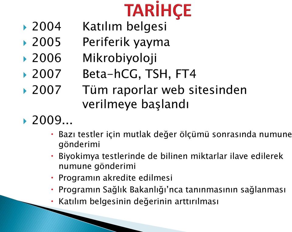 verilmeye başlandı Bazı testler için mutlak değer ölçümü sonrasında numune gönderimi Biyokimya