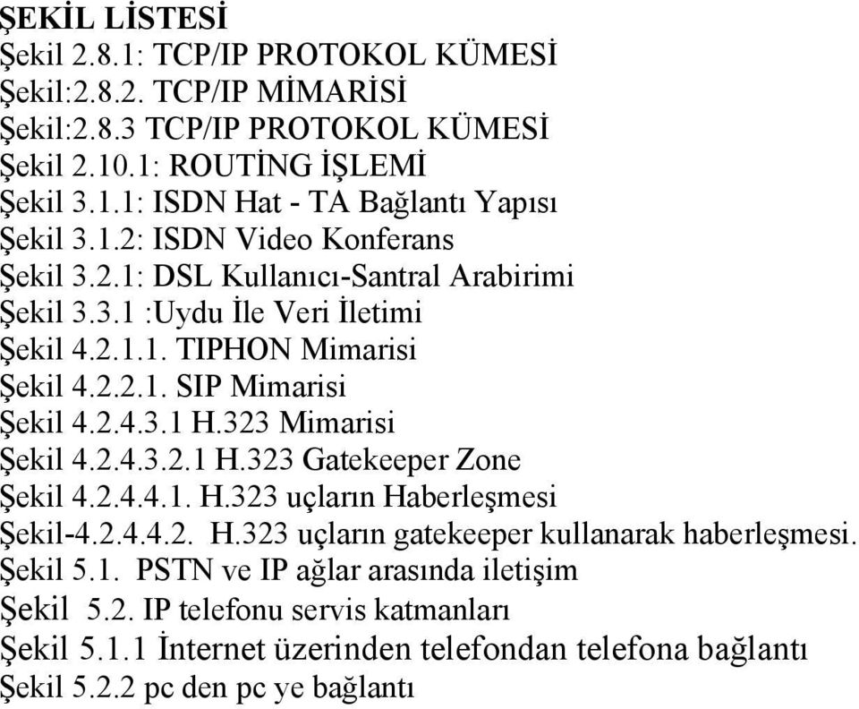 323 Mimarisi Şekil 4.2.4.3.2.1 H.323 Gatekeeper Zone Şekil 4.2.4.4.1. H.323 uçların Haberleşmesi Şekil-4.2.4.4.2. H.323 uçların gatekeeper kullanarak haberleşmesi. Şekil 5.1. PSTN ve IP ağlar arasında iletişim Şekil 5.