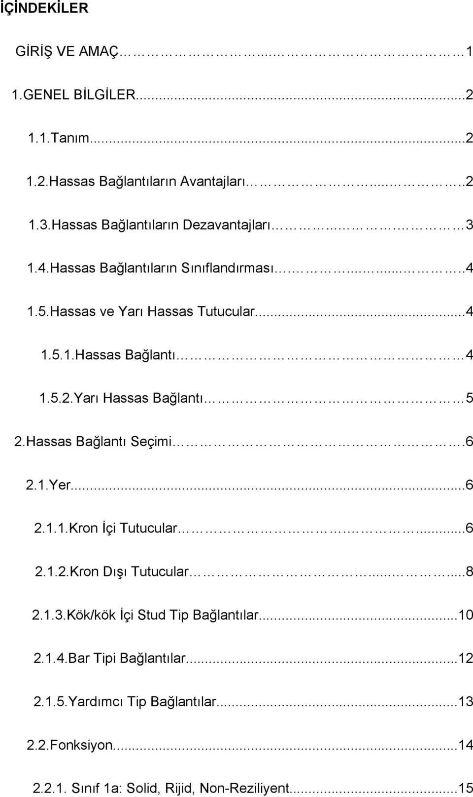 5.2.Yarı Hassas Bağlantı 5 2.Hassas Bağlantı Seçimi.6 2.1.Yer...6 2.1.1.Kron İçi Tutucular....6 2.1.2.Kron Dışı Tutucular......8 2.1.3.