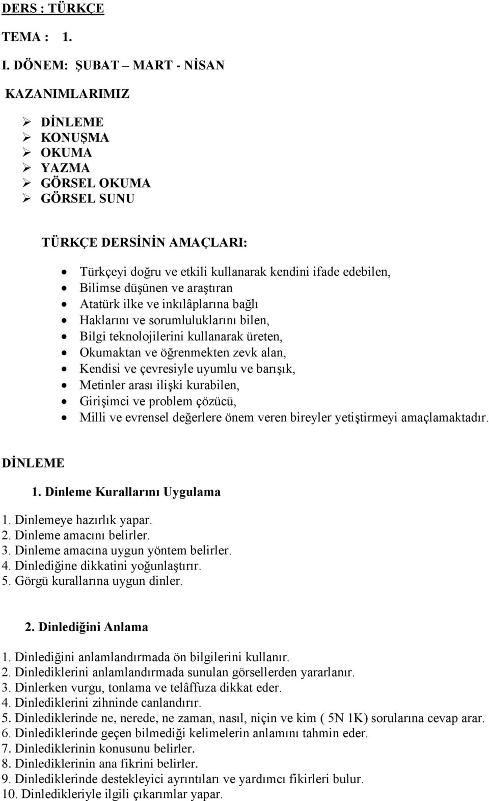 araştıran Atatürk ilke ve inkılâplarına bağlı Haklarını ve sorumluluklarını bilen, Bilgi teknolojilerini kullanarak üreten, Okumaktan ve öğrenmekten zevk alan, Kendisi ve çevresiyle uyumlu ve