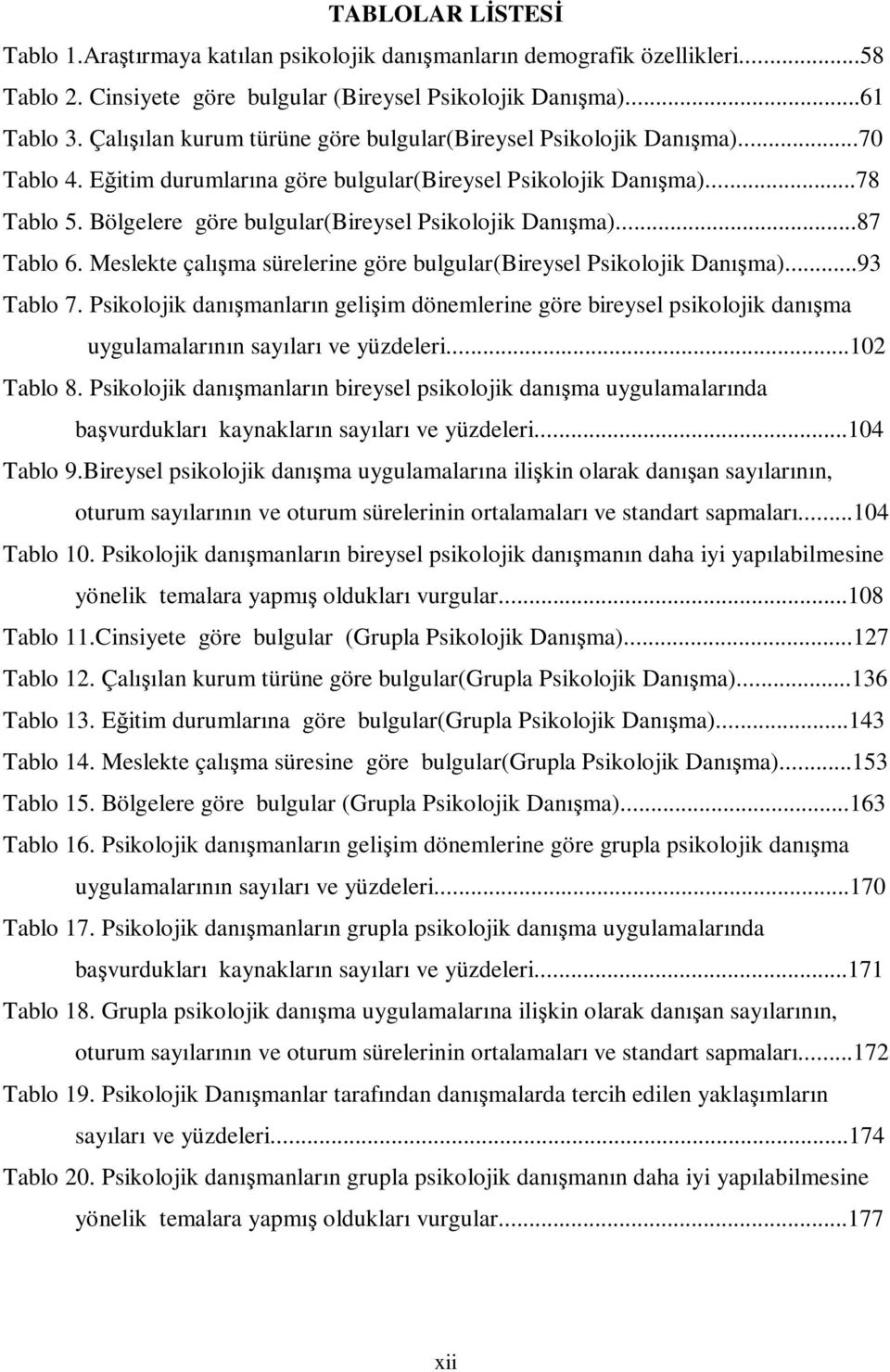 Bölgelere göre bulgular(bireysel Psikolojik Danışma)...87 Tablo 6. Meslekte çalışma sürelerine göre bulgular(bireysel Psikolojik Danışma)...93 Tablo 7.