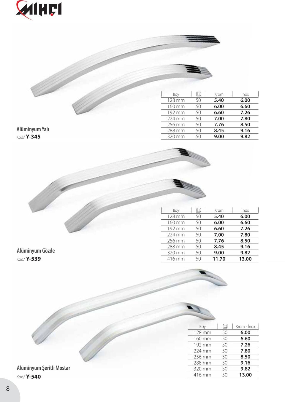 60 7.26 224 mm 50 7.00 7.80 256 mm 50 7.76 8.50 288 mm 50 8.45 9.16 320 mm 50 9.00 9.82 416 mm 50 11.70 13.