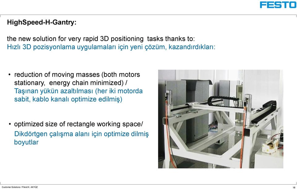 minimized) / Taşınan yükün azaltılması (her iki motorda sabit, kablo kanalı optimize edilmiş) optimized size of