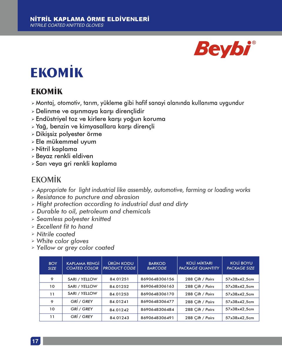 EKOMİK Appropriate for light industrial like assembly, automotive, farming or loading works Resistance to puncture and abrasion Hight protection according to industrial dust and dirty Durable to oil,