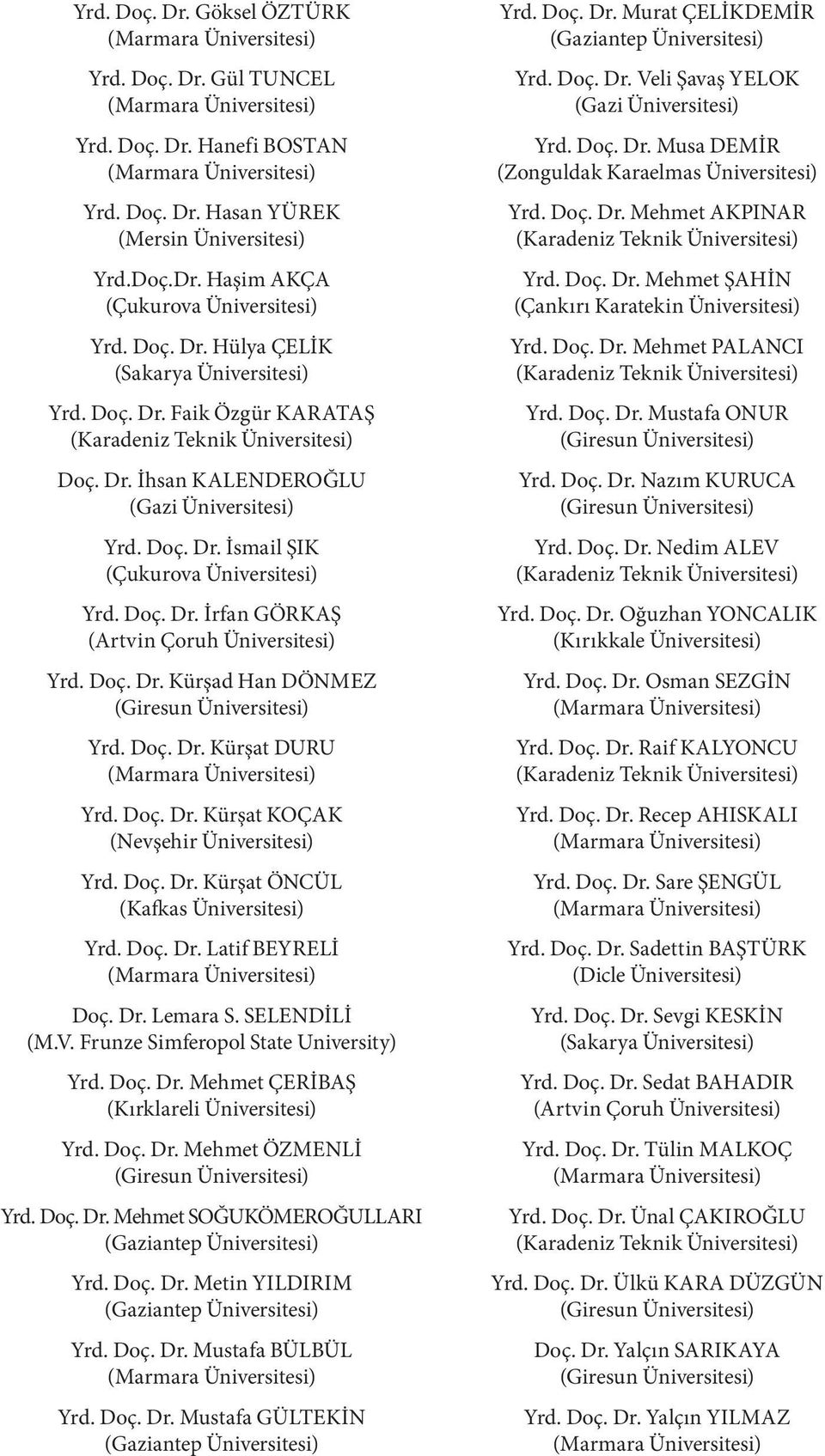 Doç. Dr. İsmail ŞIK (Çukurova Üniversitesi) Yrd. Doç. Dr. İrfan GÖRKAŞ (Artvin Çoruh Üniversitesi) Yrd. Doç. Dr. Kürşad Han DÖNMEZ (Giresun Üniversitesi) Yrd. Doç. Dr. Kürşat DURU (Marmara Üniversitesi) Yrd.