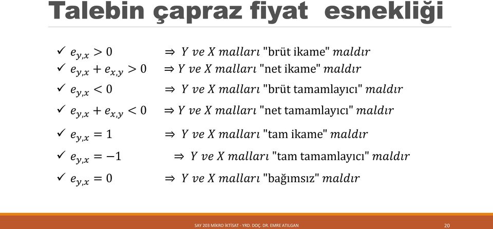 tamamlayıcı" maldır Y ve X malları "net tamamlayıcı" maldır Y ve X malları "tam ikame" maldır Y ve X