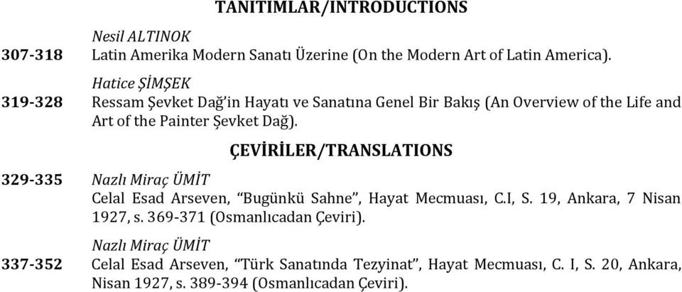 ÇEVİRİLER/TRANSLATIONS 329-335 Nazlı Miraç ÜMİT Celal Esad Arseven, Bugünkü Sahne, Hayat Mecmuası, C.I, S. 19, Ankara, 7 Nisan 1927, s.
