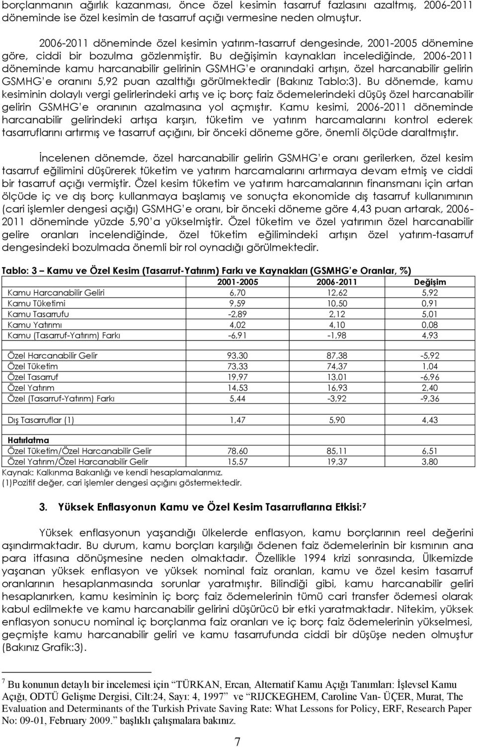 Bu değişimin kaynakları incelediğinde, 2006-2011 döneminde kamu harcanabilir gelirinin GSMHG e oranındaki artışın, özel harcanabilir gelirin GSMHG e oranını 5,92 puan azalttığı görülmektedir (Bakınız