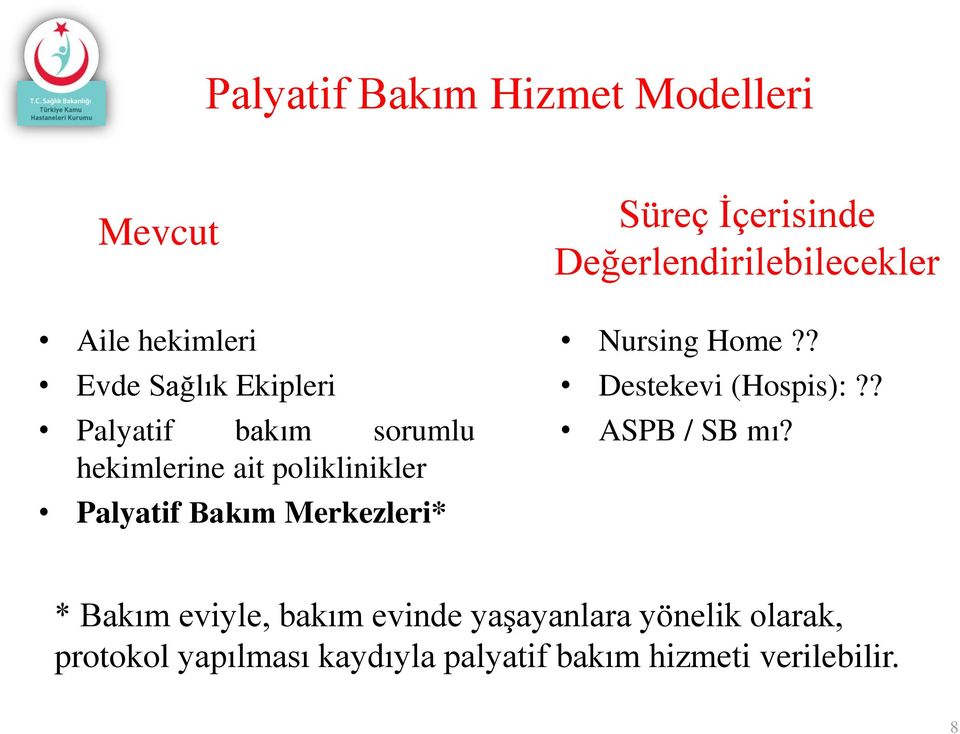 Değerlendirilebilecekler Nursing Home?? Destekevi (Hospis):?? ASPB / SB mı?