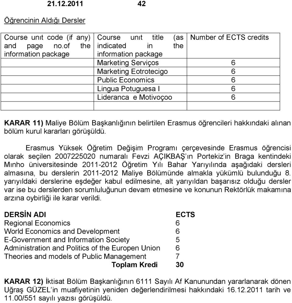 Lideranca e Motivoçoo 6 KARAR 11) Maliye Bölüm BaĢkanlığının belirtilen Erasmus öğrencileri hakkındaki alınan bölüm kurul kararları görüģüldü.