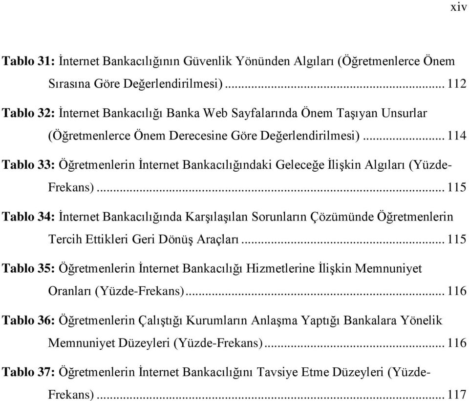 .. 114 Tablo 33: Öğretmenlerin İnternet Bankacılığındaki Geleceğe İlişkin Algıları (Yüzde- Frekans).