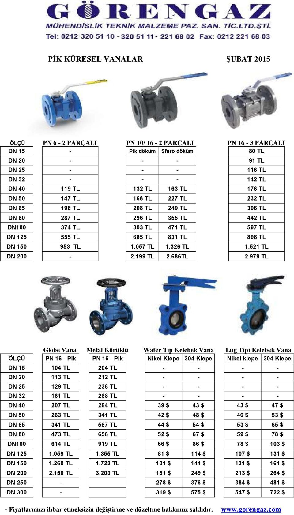 1.057 TL 1.326 TL 1.521 TL DN 200-2.199 TL 2.686TL 2.