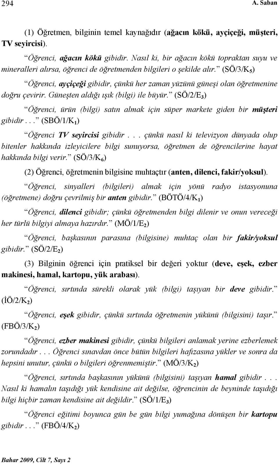 (SÖ/3/K 5 ) Öğrenci, ayçiçeği gibidir, çünkü her zaman yüzünü güneşi olan öğretmenine doğru çevirir. Güneşten aldığı ışık (bilgi) ile büyür.