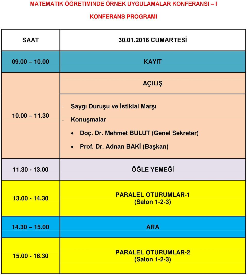 Mehmet BULUT (Genel Sekreter) Prof. Dr. Adnan BAKİ (Başkan) 11.30-13.
