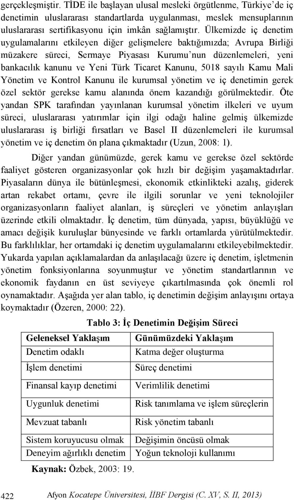 Kanunu, 5018 sayılı Kamu Mali Yönetim ve Kontrol Kanunu ile kurumsal yönetim ve iç denetimin gerek özel sektör gerekse kamu alanında önem kazandığı görülmektedir.