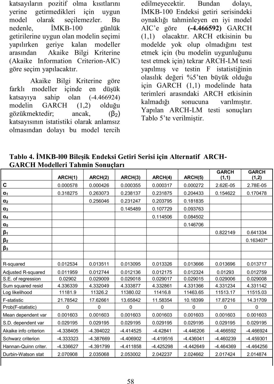 Akaike Bilgi Krierine göre farklı modeller içinde en düşük kasayıya sahip olan (-4.