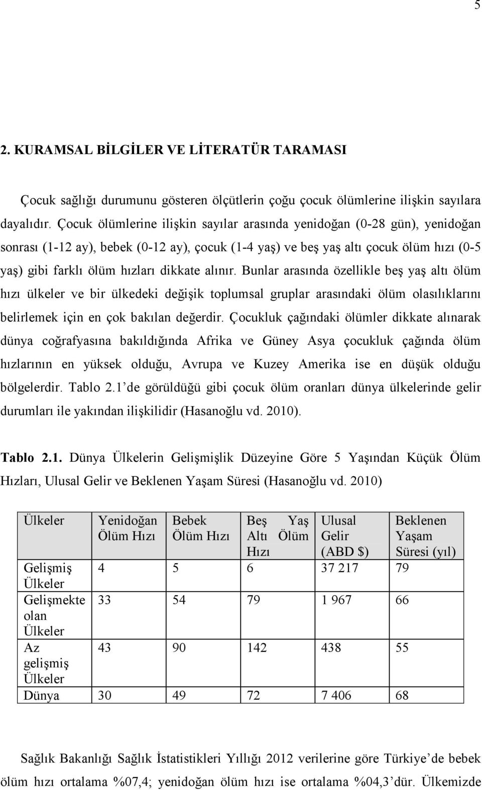 dikkate alınır. Bunlar arasında özellikle beş yaş altı ölüm hızı ülkeler ve bir ülkedeki değişik toplumsal gruplar arasındaki ölüm olasılıklarını belirlemek için en çok bakılan değerdir.