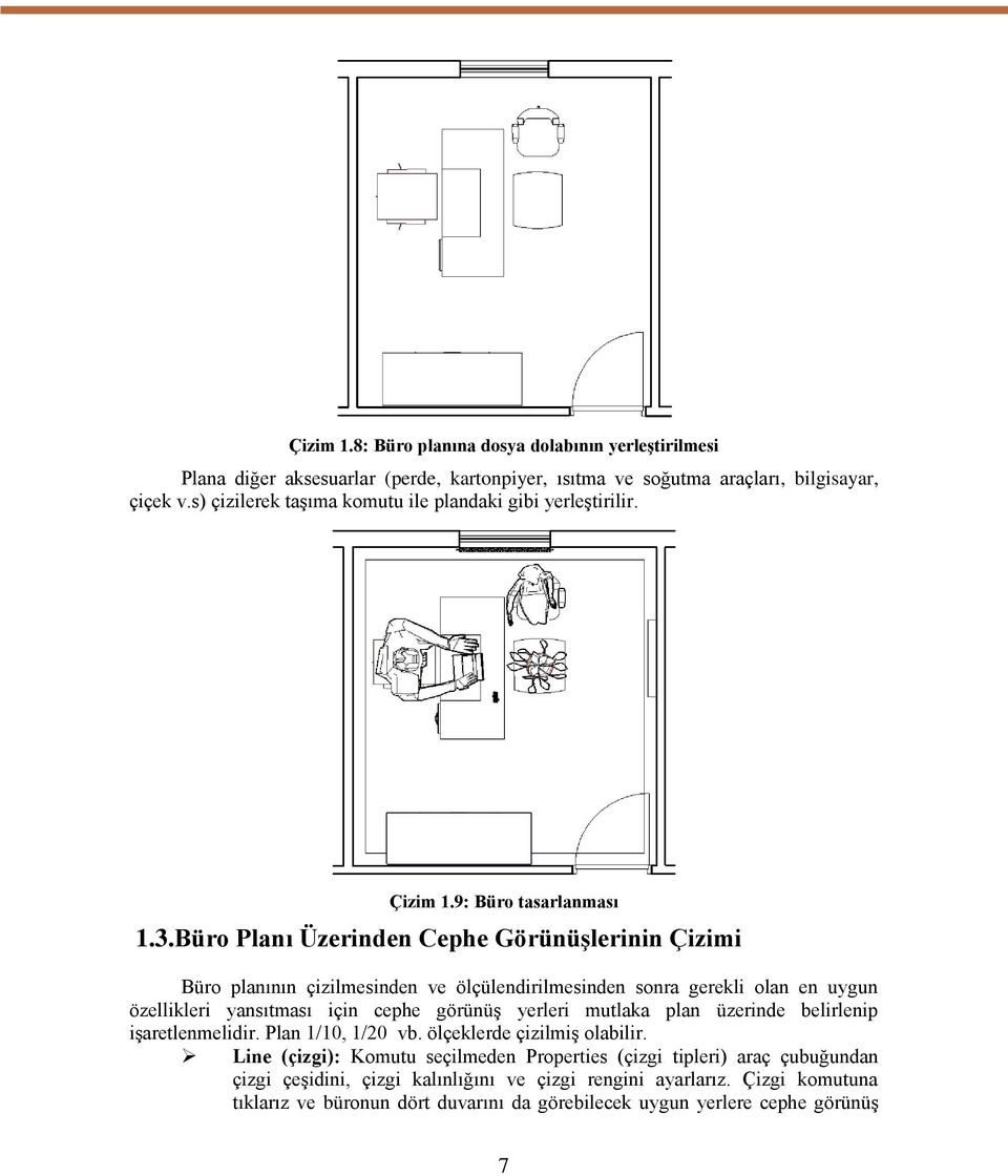 Büro Planı Üzerinden Cephe Görünüşlerinin Çizimi Büro planının çizilmesinden ve ölçülendirilmesinden sonra gerekli olan en uygun özellikleri yansıtması için cephe görünüş yerleri mutlaka