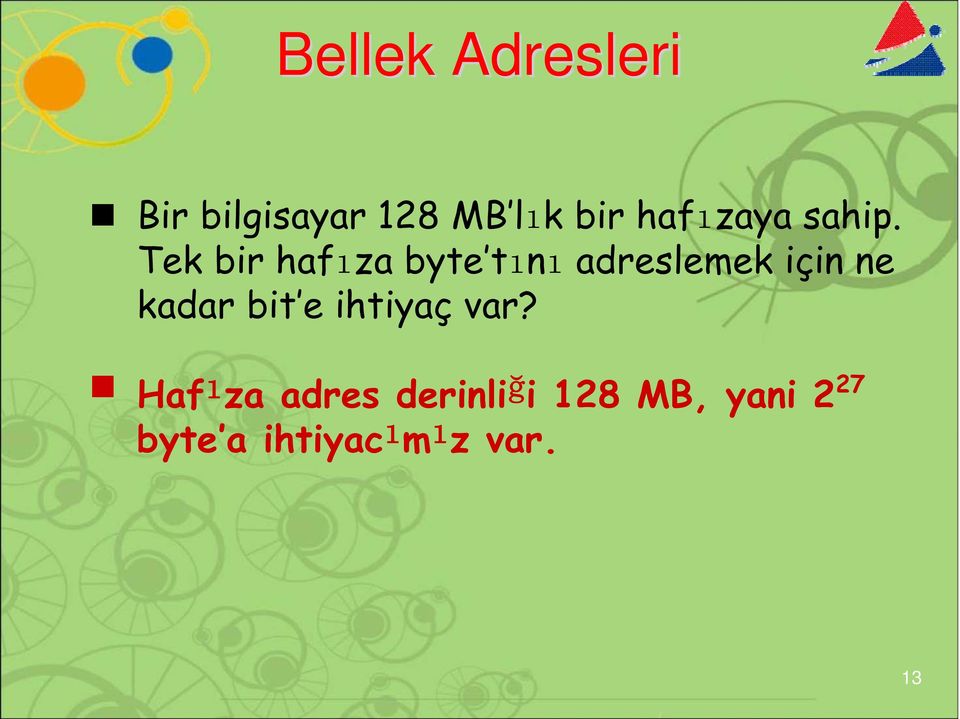 Tek bir hafıza byte tını adreslemek için ne kadar