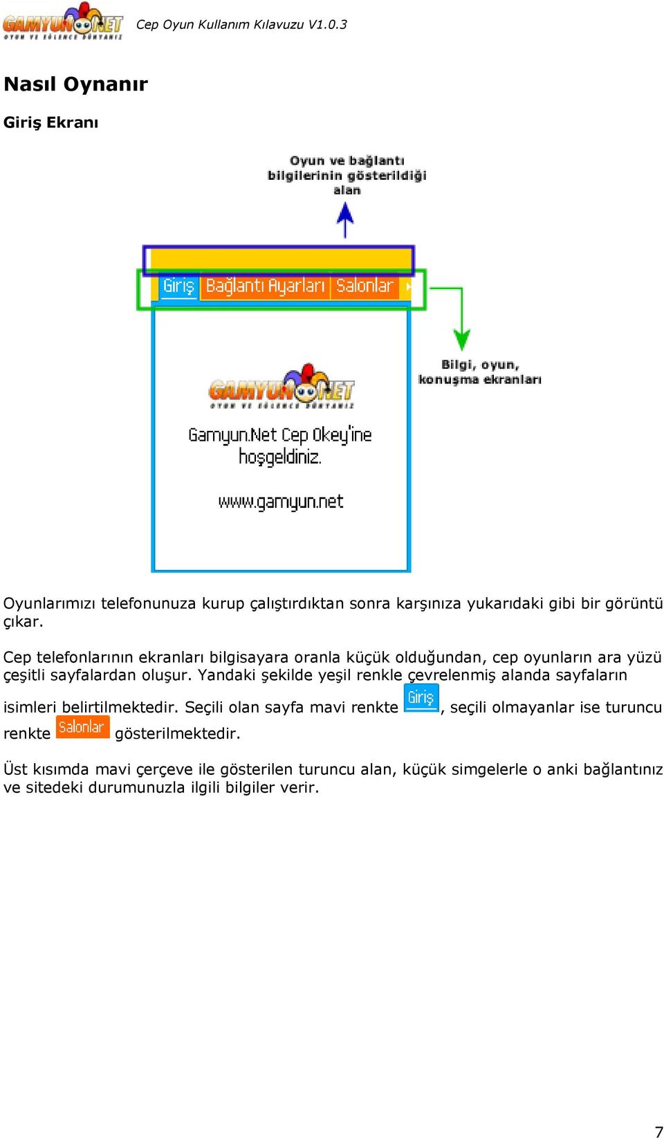 Yandaki şekilde yeşil renkle çevrelenmiş alanda sayfaların isimleri belirtilmektedir.