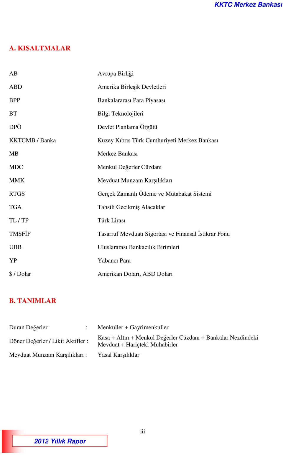 Alacaklar Türk Lirası Tasarruf Mevduatı Sigortası ve Finansal İstikrar Fonu Uluslararası Bankacılık Birimleri Yabancı Para $ / Dolar Amerikan Doları, ABD Doları B.