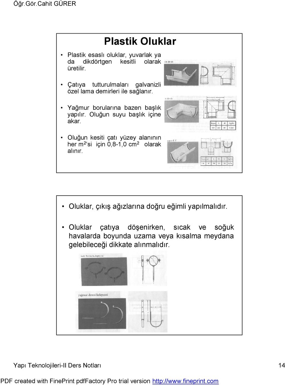 Oluğun suyu başlık içine akar. Oluğun kesiti çatı yüzey alanının her m 2 si için 0,8-1,0 cm 2 olarak alınır.