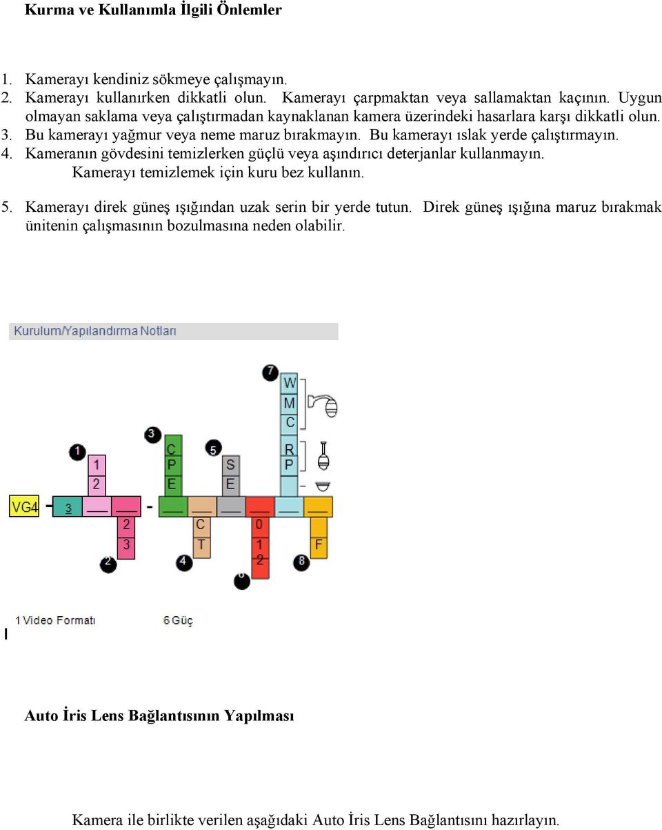 Bu kamerayı ıslak yerde çalıştırmayın. 4. Kameranın gövdesini temizlerken güçlü veya aşındırıcı deterjanlar kullanmayın. Kamerayı temizlemek için kuru bez kullanın. 5.