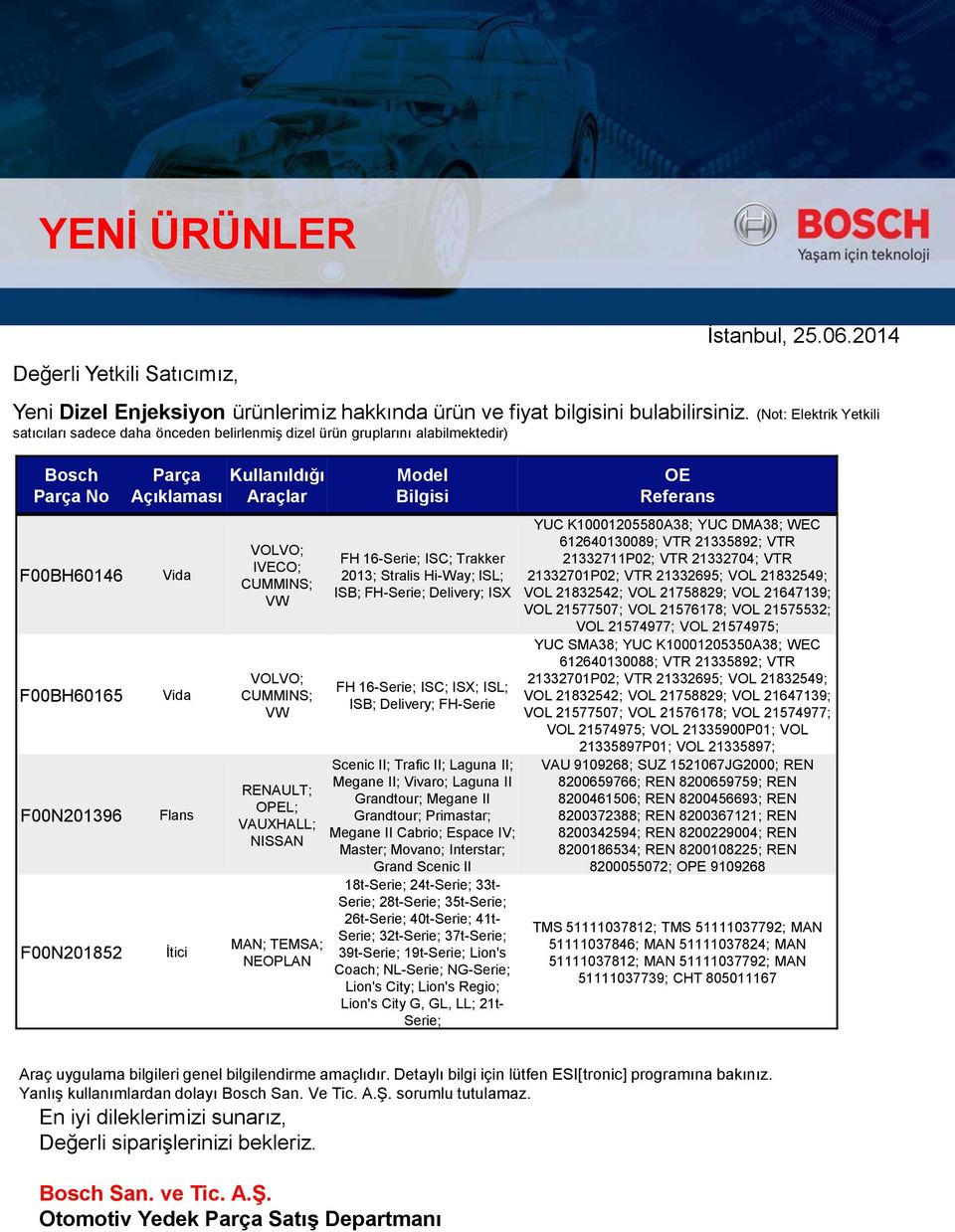 VOLVO; CUMMINS; VW RENAULT; OPEL; VAUXHALL; NISSAN MAN; TEMSA; NEOPLAN FH 16-Serie; ISC; Trakker 2013; Stralis Hi-Way; ISL; ISB; FH-Serie; Delivery; ISX FH 16-Serie; ISC; ISX; ISL; ISB; Delivery;