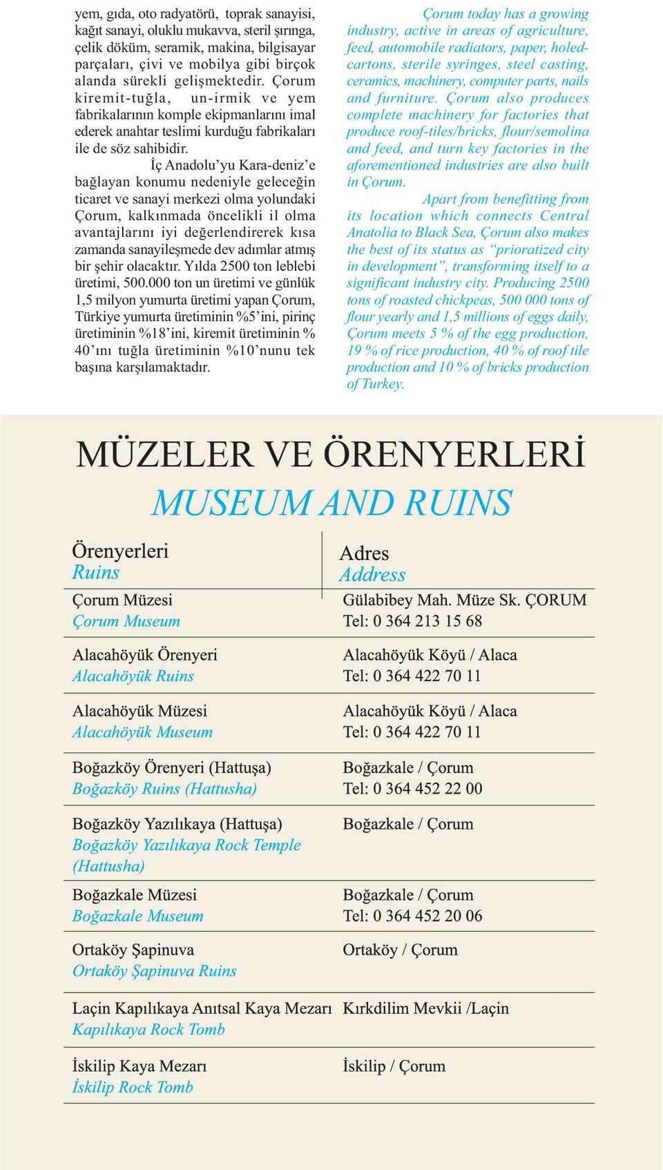 Ýç Anadolu yu Kara-deniz e baðlayan konumu nedeniyle geleceðin ticaret ve sanayi merkezi olma yolundaki Çorum, kalkýnmada öncelikli il olma avantajlarýný iyi deðerlendirerek kýsa zamanda