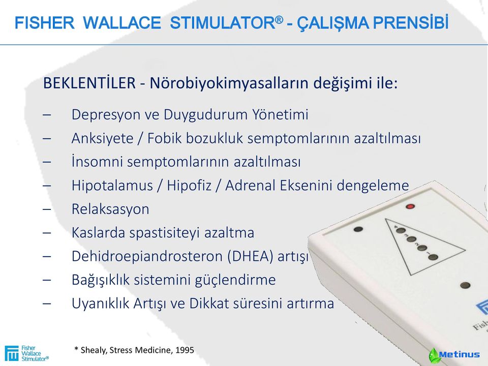 Hipofiz / Adrenal Eksenini dengeleme Relaksasyon Kaslarda spastisiteyi azaltma Dehidroepiandrosteron