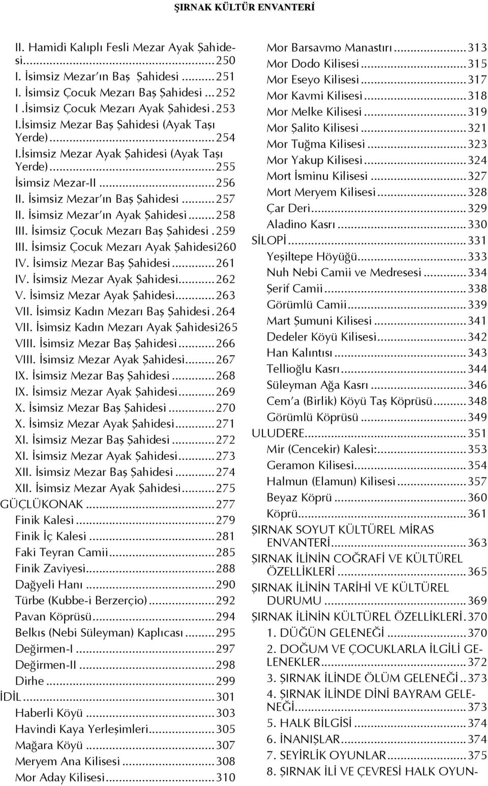 İsimsiz Mezar ın Ayak Şahidesi...258 III. İsimsiz Çocuk Mezarı Baş Şahidesi..259 III. İsimsiz Çocuk Mezarı Ayak Şahidesi.260 IV. İsimsiz Mezar Baş Şahidesi...261 IV. İsimsiz Mezar Ayak Şahidesi...262 V.