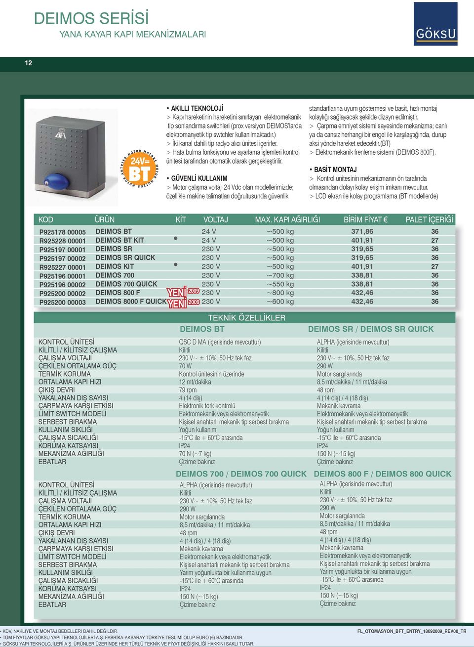 GÜVENLİ KULLANIM > Motor çalışma voltajı 24 Vdc olan modellerimizde; özellikle makine talimatları doğrultusunda güvenlik standartlarına uyum göstermesi ve basit, hızlı montaj kolaylığı sağlayacak