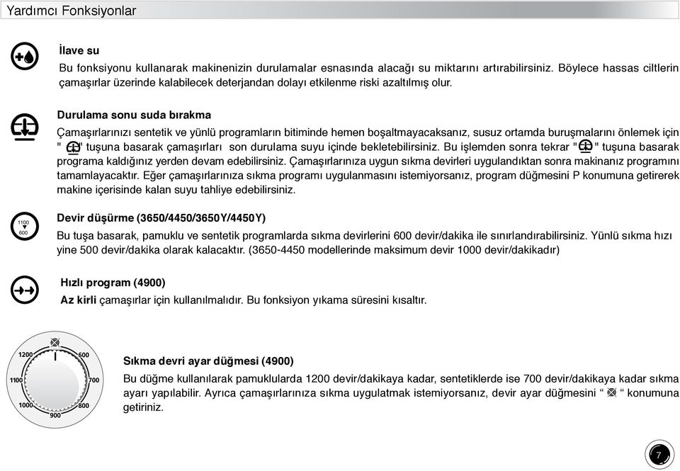 Durulama sonu suda b rakma Çamafl rlar n z sentetik ve yünlü programlar n bitiminde hemen boflaltmayacaksan z, susuz ortamda buruflmalar n önlemek için " " tufluna basarak çamafl rlar son durulama