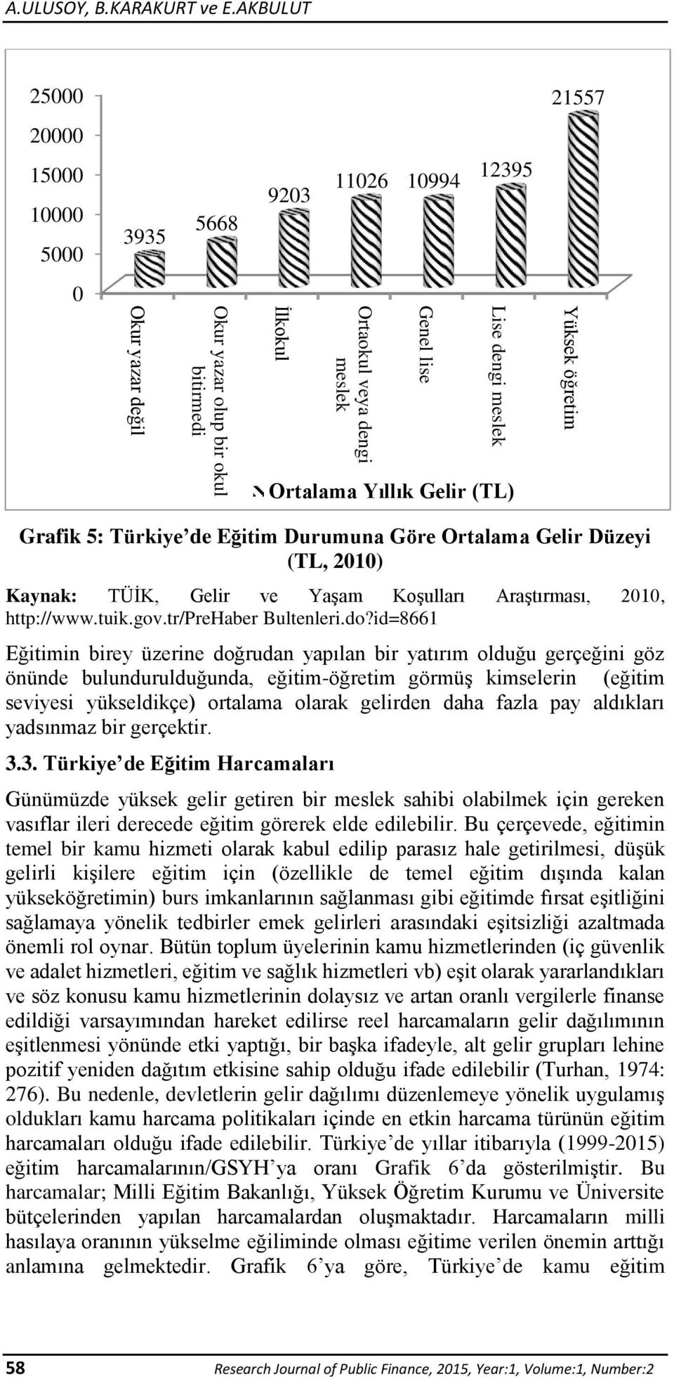Ortalama Yıllık Gelir (TL) Yüksek öğretim Grafik 5: Türkiye de Eğitim Durumuna Göre Ortalama Gelir Düzeyi (TL, 2010) Kaynak: TÜİK, Gelir ve Yaşam Koşulları Araştırması, 2010, http://www.tuik.gov.