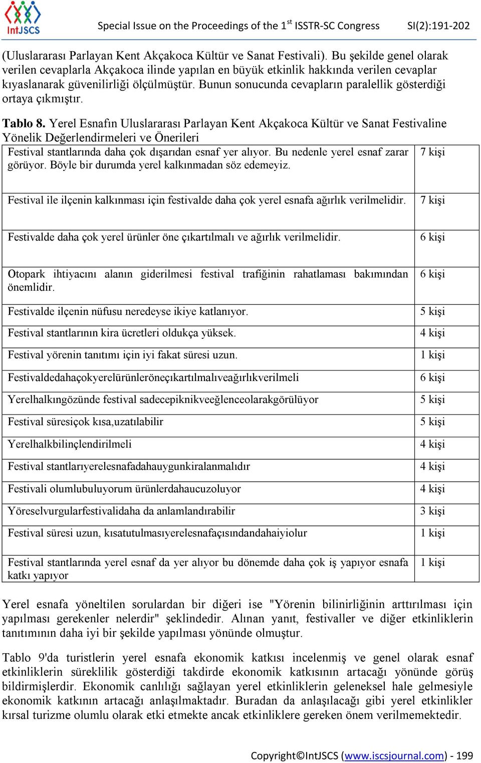 Bunun sonucunda cevapların paralellik gösterdiği ortaya çıkmıştır. Tablo 8.