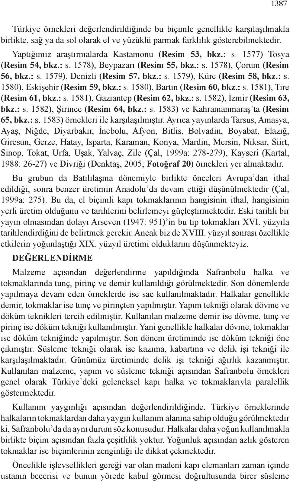 : s. 1580), Eskişehir (Resim 59, bkz.: s. 1580), Bartın (Resim 60, bkz.: s. 1581), Tire (Resim 61, bkz.: s. 1581), Gaziantep (Resim 62, bkz.: s. 1582), İzmir (Resim 63, bkz.: s. 1582), Şirince (Resim 64, bkz.