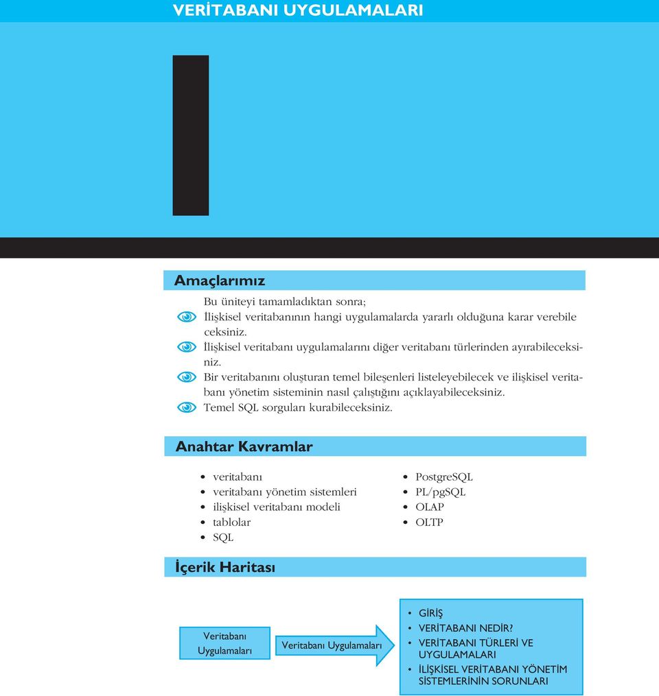 Bir veritaban n oluflturan temel bileflenleri listeleyebilecek ve iliflkisel veritaban yönetim sisteminin nas l çal flt n aç klayabileceksiniz.