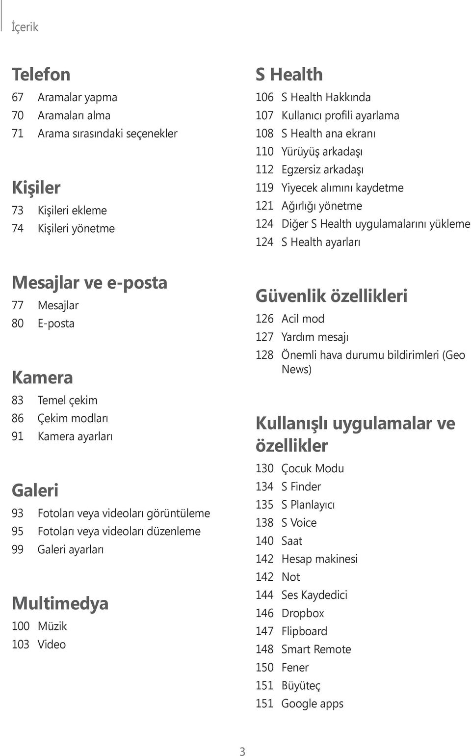 107 Kullanıcı profili ayarlama 108 S Health ana ekranı 110 Yürüyüş arkadaşı 112 Egzersiz arkadaşı 119 Yiyecek alımını kaydetme 121 Ağırlığı yönetme 124 Diğer S Health uygulamalarını yükleme 124 S