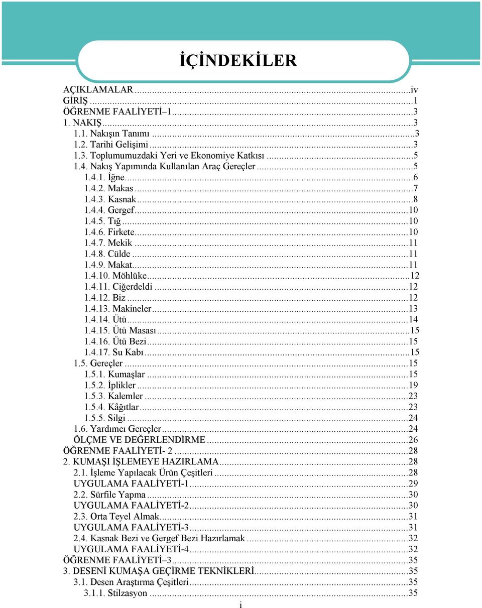 ..11 1.4.10. Möhlüke...12 1.4.11. Ciğerdeldi...12 1.4.12. Biz...12 1.4.13. Makineler...13 1.4.14. Ütü...14 1.4.15. Ütü Masası...15 1.4.16. Ütü Bezi...15 1.4.17. Su Kabı...15 1.5. Gereçler...15 1.5.1. Kumaşlar.