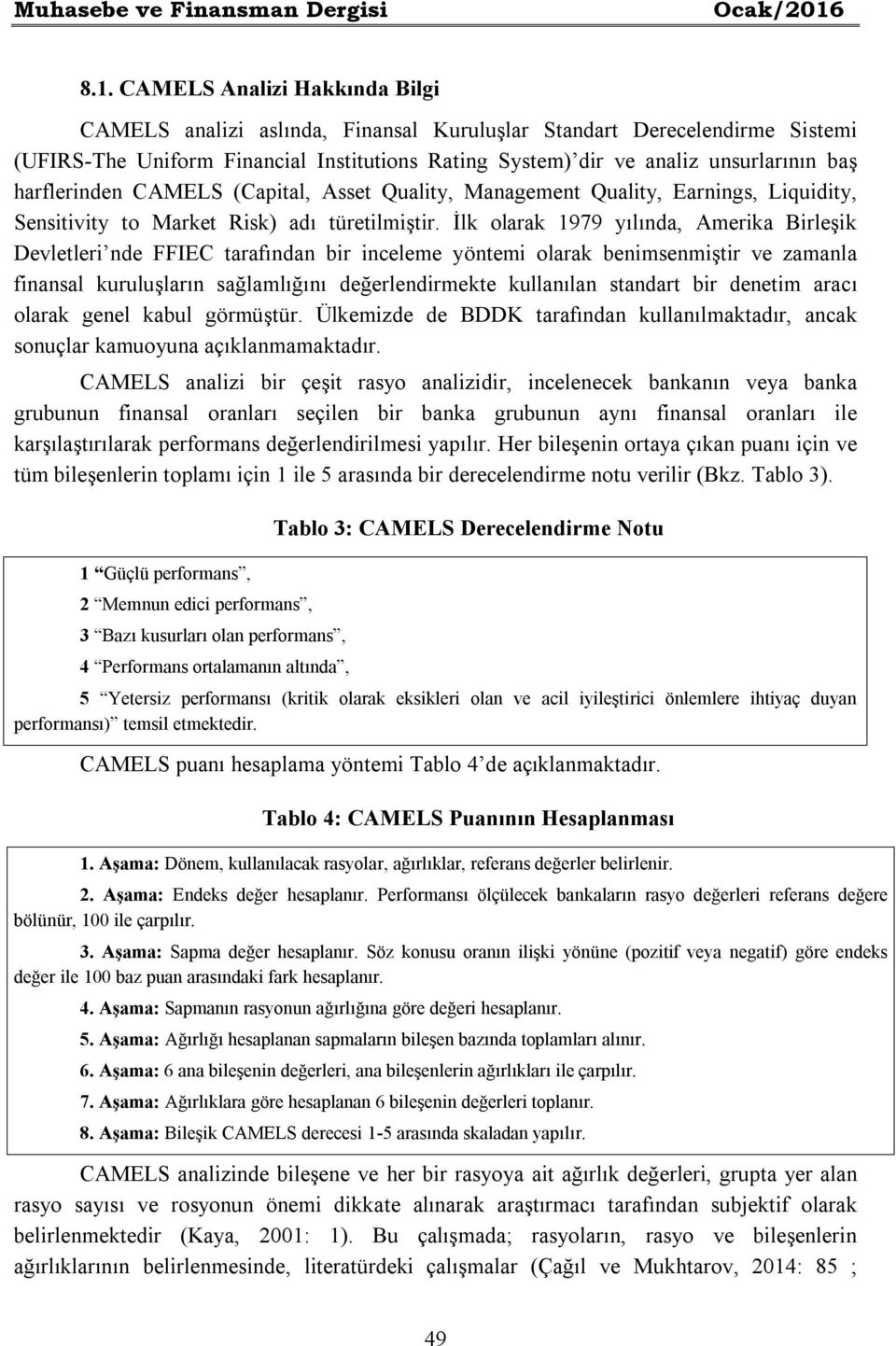 harflerinden CAMELS (Capital, Asset Quality, Management Quality, Earnings, Liquidity, Sensitivity to Market Risk) adı türetilmiştir.