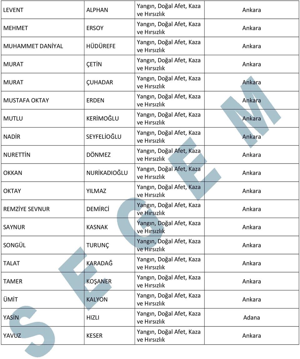 DÖNMEZ OKKAN NURİKADIOĞLU OKTAY REMZİYE SEVNUR YILMAZ DEMİRCİ SAYNUR